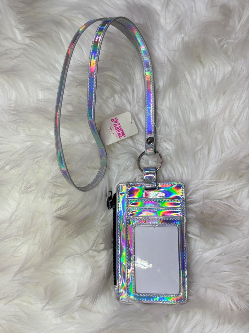 NWT ✶FREE✶ WOW [VS · PINK] Silver Black Wristlet Lanyard Keyring Coin Purse GIFT - Picture 10 of 14
